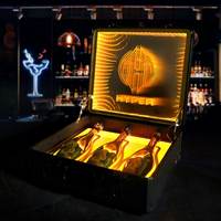 Présentoir de 3 bouteilles de vin éclairé par LED Valise dorée avec pique Ace pour porte-bouteille de champagne Présentateur de service VIP