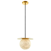 Luminaire suspendu moderne en albâtre avec disque en laiton doré |   Lampe suspendue LED pour salle à manger et chambre à coucher