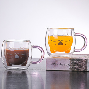Gato bonito Canecas com Alça Parede Dupla Copo De Espresso De Vidro Isolado Kawaii Coffee Milk Cup Urso Copos Caneca - Product Image 2