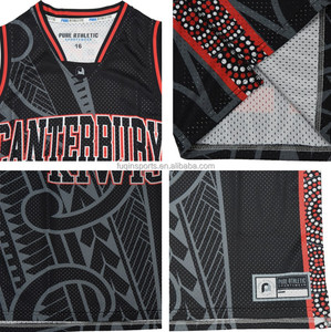 Magliette Personalizzate FQ per Squadre di <span class=keywords><strong>Basket</strong></span> Nazionali Oceaniche, Jersey con Motivi Maori Koru e Tatuaggio <span class=keywords><strong>Felce</strong></span> Argentata, Top Sportivi Sublimati NZ - Product Image 6