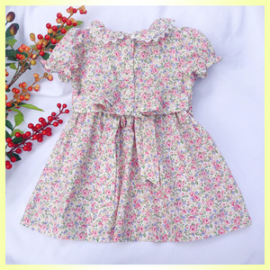 Fatto a mano di Promozione verde Rotto Fiore 100% Cotone Affumicato del Vestito Per La Ragazza 1-3 Anni con nastro di seta in back - Product Image 6