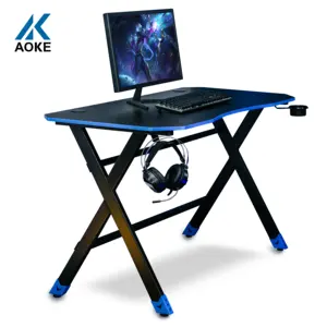 Hot Sale Pc modern furniture X shaped computer black gaming desk with Cup holder&Headphones hook