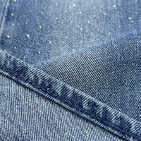 Jean en denim déchiré taille haute micro-évasé Y2K scintillant avec cristaux, coupe ample respirante, jambe large, longueur genou, style fête mignon pour femme