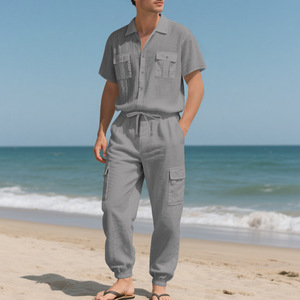 <span class=keywords><strong>Ensemble</strong></span> décontracté d'été pour <span class=keywords><strong>homme</strong></span> : chemise boutonnée à manches courtes respirante avec poches cargo et pantalon long de jogging – <span class=keywords><strong>Ensemble</strong></span> deux pièces - Product Image 5