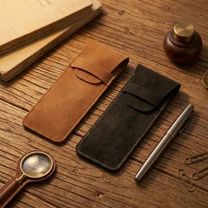 Modern Embossed Matte Pu Leather Flip Pen Case High-End Fountain Pens Protector Large Capacity Double Pen Holder <b>Gifts</b> - Product Image 1