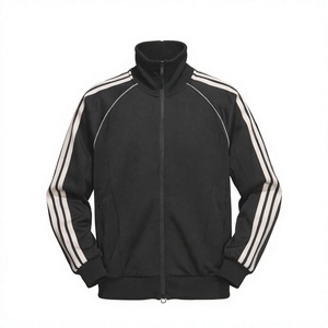 Veste de survêtement noire pour homme, entièrement zippée, col montant, design sportif, poches latérales, respirante, en polyester mi-lourd, idéale pour le printemps - Product Image 4