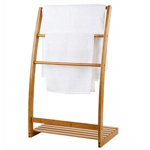 Bamboo Towel Rack 3 <b>Bars</b> <b>Freestanding</b> Organizer Shelf Minimalist Design For Bathroom Use - Product Image 3