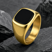 Bague Chevalière Classique JLM pour Homme, Plaqué Or 18K, Onyx Noir, Acier Inoxydable Poli, Bijoux Vintage, Vente en Gros
