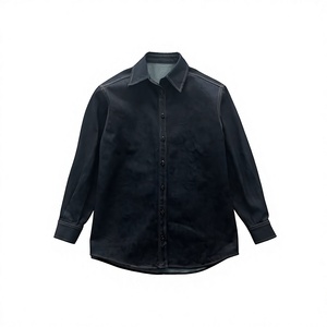Blouson en jean pour homme coupe droite, couleur unie, en molleton de coton, avec poches, décontracté, automne, délavé à l'acide, respirant - Product Image 6