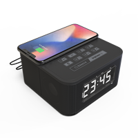 Jam Alarm Radio FM LCD Baru dengan Speaker BT dan Pengisi Daya Nirkabel 5W/10W untuk Ponsel, Warna Hitam, Teknologi Baru, ABS 10w, 1 Port USB