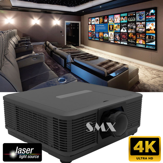 SMX 10000 Lumens 4K UHD Short Throw Laser Projector 5,000,000:1 Contrast Ratio Motorized Lens for Outdoor Cinema Home Theater