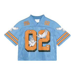 Maillot de football en maille bleu clair pour femme, col en V, motif pigeon, crop top à manches courtes, respirant, streetwear, sportswear - Product Image 1