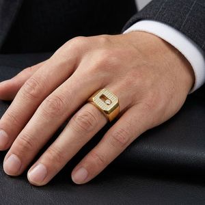 Men's 925 Silver Moissanite <b>Cocktail</b> <b>Ring</b> Round Brilliant Cut Pave Setting 22K <b>Gold</b> Plated Geometric Hiphop Style - Product Image 3