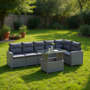 Ensemble de canapés de jardin en rotin gris, structure en acier, verre trempé, mobilier d'extérieur, design contemporain, 6 places - Product Image 2