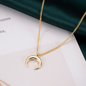 حار بيع مجوهرات 925 فضة 18k مطلية بالذهب عبر ربط سلسلة القرن نصف قلادة على شكل قمر قلادة للنساء - Product Image 4