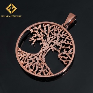 Pendentif Arbre Hip Hop en Argent Sterling 925 avec Moissanite VVS, Plaqué Or Rose, Forme Ronde, Idée Cadeau Unisexe - Product Image 3