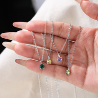 Collier Pendentif Personnalisé en Argent Sterling 925 avec Zircon et Pierre de Naissance, 12 Couleurs, Bijoux Fins d'Été pour Femme