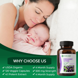 Extrait de graine de baie de gattilier de marque privée Cheste <span class=keywords><strong>Tree</strong></span> Inositol Agnus Castus Vitex Capsules pour l'équilibre hormonal des femmes - Product Image 3