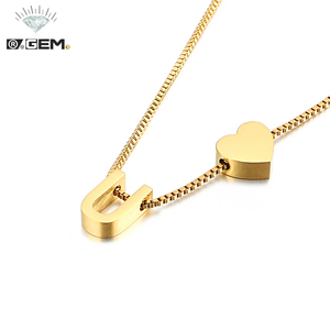 R.GEM. Véritable collier de lettres en forme de cœur plaqué or 18 carats Chaîne de corde en acier inoxydable pour les occasions d'anniversaire - Product Image 1