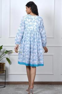 Versátil vestido de algodón de manga larga Handblock estampado tejido ideal para viajes clima de transición capas venta India - Product Image 5