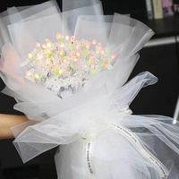 Lampu malam Tulip Led, dengan buket penuh bahan bintang paket bunga buatan tangan kristal untuk Hari Valentine