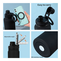 2024 couleur personnalisée 12oz enduit de poudre en acier inoxydable Thermos flacon aimant bouteille d'eau magnétique support pour téléphone portable cadeaux d'affaires
