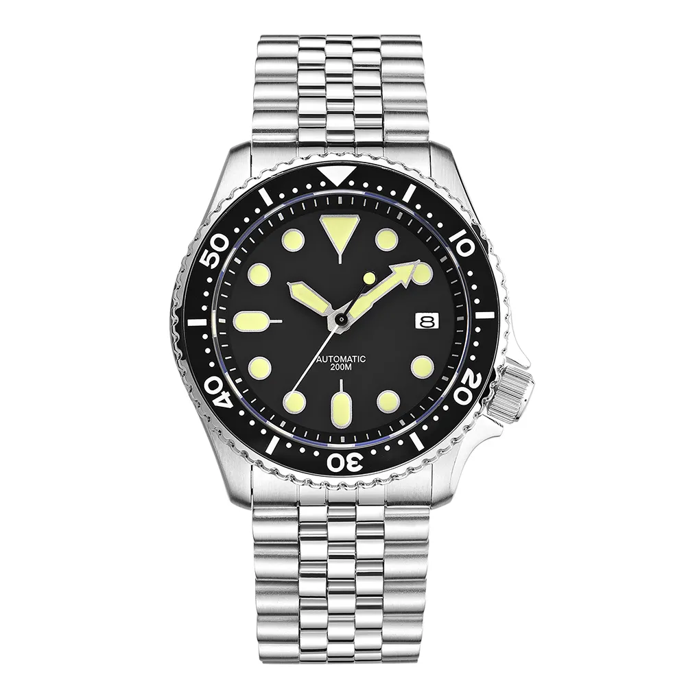 Wholesale 1pcs custom logo high quality low moq 200m nh35 skx007 mechanical automatic diving diver steel watch man for sale