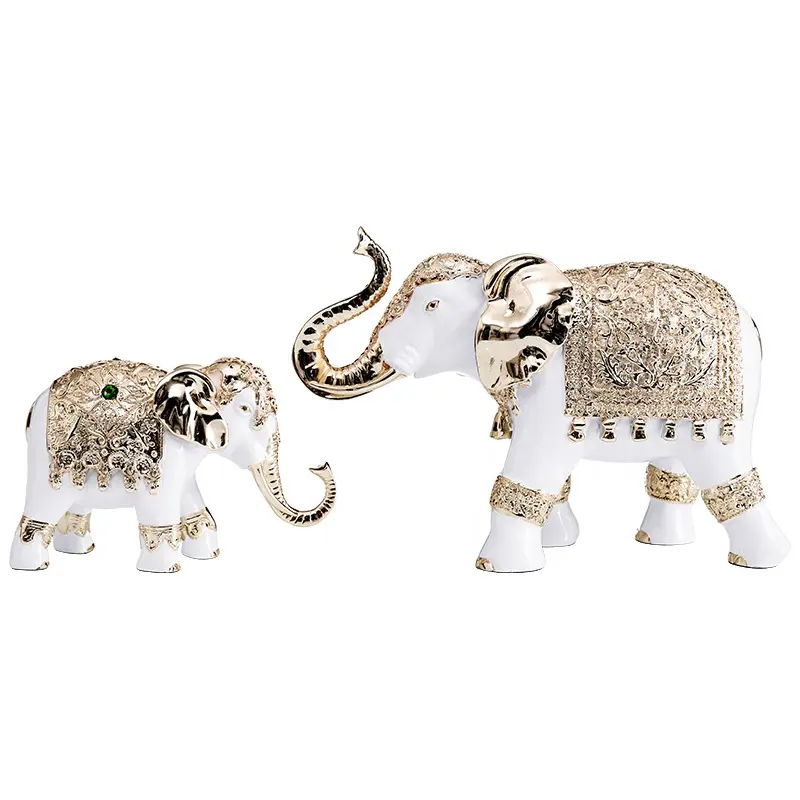 Vendita calda stile tailandese favore indiano regalo di nozze oro argento elefante animale statua scultura in resina