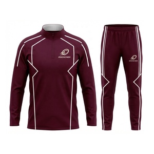 Ensemble d'entraînement de football personnalisé bordeaux et blanc à motif géométrique, demi-zip, OEM ODM - Product Image 1