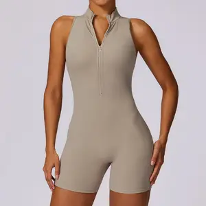 Neuer Yoga-Jumpsuit Einteiliger Shorts-Set Frühjahrs-Hochintensivitätsübung Körperanzug mit Reißverschluss Fitness-Studio-Fitnesssets