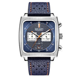 Montres à Quartz pour <span class=keywords><strong>Homme</strong></span> MEGIR 2182 Professionnelles Étanches Boîtier Carré Bracelet en Cuir Véritable ou en Acier Maille Calendrier Chronographe - Product Image 2