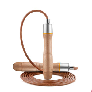 Cuerda de Saltar Ajustable para Adultos con Mango de Madera y Cuerda de Cuero, Cuerda de Saltar de Velocidad Universal con Rodamientos Metálicos - Product Image 3