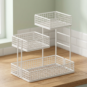 Estante de Almacenamiento Metálico Blanco de 3 Niveles, Organizador de Encimera, Estante con Cestas - Product Image 6