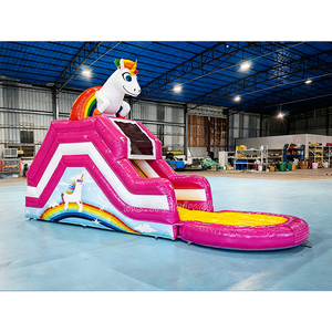 Toboggan aquatique gonflable licorne rose avec piscine, toboggan gonflable commercial en PVC arc-en-ciel pour enfants, idéal pour les fêtes d'été en extérieur et la <span class=keywords><strong>location</strong></span> - Product Image 2