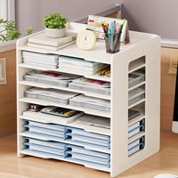 Organisateur de bureau rectangulaire moderne à 5 niveaux en PVC, grande taille, porte-stylos, support de rangement pour documents, pour fournitures de bureau, serre-livres