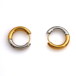 Two-Tone Titanium Steel Hoop <b>Earrings</b> Gold Silver Mixed Color Everyday Wear Geometric Design Stainless Steel Ear <b>Posts</b> - Product Image 5