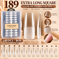 240 PCS Tip Kuku Gel Lembut Transparan Persegi Ekstra Panjang Pre-Etched Full Cover Half Matte Ekstensi Kuku 12 Ukuran Grosir OEM