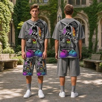Ensemble deux pièces pour homme en coton 100% - T-shirt court décontracté tendance avec imprimé lettres et short - Taille plus - Mode été