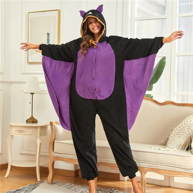 Mono de murciélago de Halloween para hombre y mujer, trajes de festival de cosplay con capucha, ropa para el hogar, mono, pijama