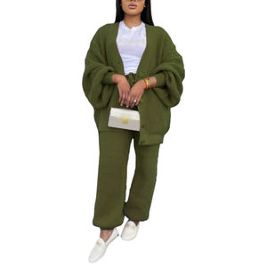 Conjunto de Dos Piezas de Moda para Mujer, Cárdigan Informal Holgado con Cuello en V y Suéter de Color Sólido - Product Image 5