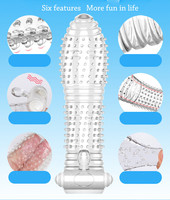 Manchons de pénis transparents avec vibrateur, agrandissement du pénis, massage par vibration clitoridienne, préservatif en cristal réutilisable pour homme et femme