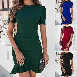 Vestido elegante de manga corta, entallado, de color liso, que realza la figura, para la primavera y el verano de 2026. - Product Image 2