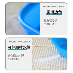 Bac à shampoing inclinable pour personnes âgées, en plastique bleu clair, avec trou de drainage - Product Image 3