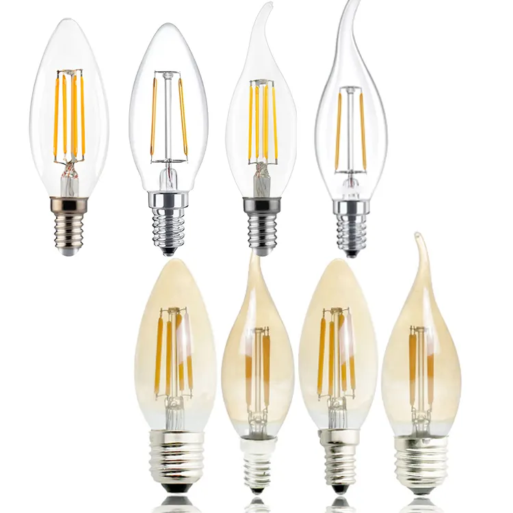HUAYI New Arrival Glass E27 E14 4w 6w Indoor Bulb Light Clear Amber C35 Dimmable Led Filament Bulb