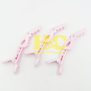 Pinces à cheveux professionnelles roses en plastique pour extensions, clips crocodile à forte tenue, durables, design à double charnière, couleur et logo personnalisables - Product Image 3