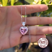 Romantische 925 Sterling Zilver 8A Top Zirkoon Sprankelende Roze Hartvormige Hangertjesketting voor Vrouwen Valentijnsdag Cadeau