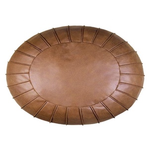 Pouf en daim fait à la main, Pouf en similicuir, rangement 23x14, coussin de sol rond, repose-pieds <span class=keywords><strong>marocain</strong></span> - Product Image 3