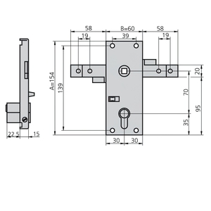 Serratura Cvl 11b/m con Maniglia per Porte a Battente - Product Image 2