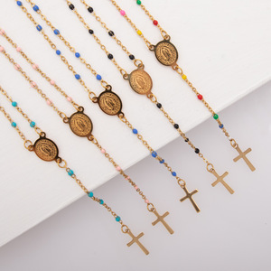 Collana con rosario in acciaio inossidabile stile italiano con Saint Benedict e San <span class=keywords><strong>Judas</strong></span> placcato oro 18K catena di perline croce regalo cattolico - Product Image 6