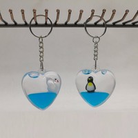 Porte-clés personnalisé en acrylique en forme de cœur, série animaux, avec liquide flottant, jouet, pendentif de sac, paillettes flottantes à l'intérieur avec cordon